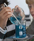 Children using Glass Beaker Set for Lab Work 5 Piece Beaker Kit 50ml 100ml 250ml 500ml 1000ml with 2 Cleaning Brushes 3 Droppers and 2 Glass Stirring Rods for experiments.