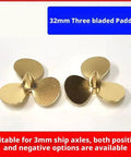 32mm Three Blade Brass RC Sailboat Propeller Right Hand Rotation With M3 Shaft Hole on white background