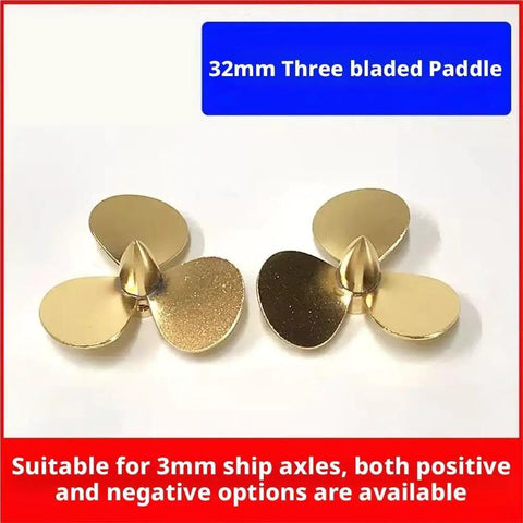 32mm Three Blade Brass RC Sailboat Propeller Right Hand Rotation With M3 Shaft Hole on white background
