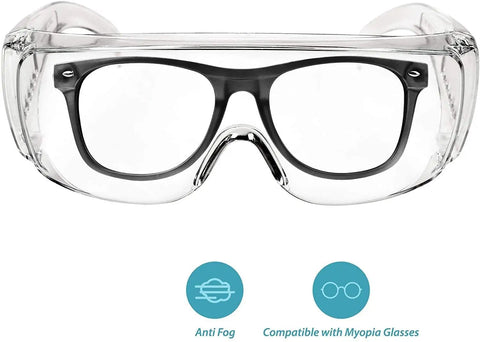Front view of Anti Fog Goggles Three Pack Over Eyeglasses Dust Chemical Splash Proof ANSI Z87 1 Certified Wrap Around Eye Protection