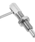 Heavy Duty Stainless Steel Indexing Plunger Pin With Durable Spring Latch Secure Locking Mechanism For Cabinets And Workshop Gear, close-up view.