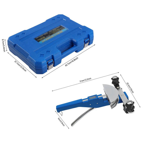 Heavy Duty Manual Pipe Bender For Copper Aluminum And Steel Tubing 0 To 90 Degree Bends With Built In Flaring Tool in blue case