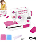 Kids Sewing Machine Toy With Realistic Pedal And Needle Threading For Needlework Practice, fabric included, girl using it