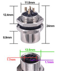 M12 4 Pin A Coded Female Straight IP67 Waterproof Rear Bulkhead Panel Receptacle 12mm dimensions display