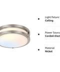 13 Inch Flush Mount LED Ceiling Light With Adjustable Color Temperature 2700K To 5000K Dimmable Brushed Nickel Fixture shown