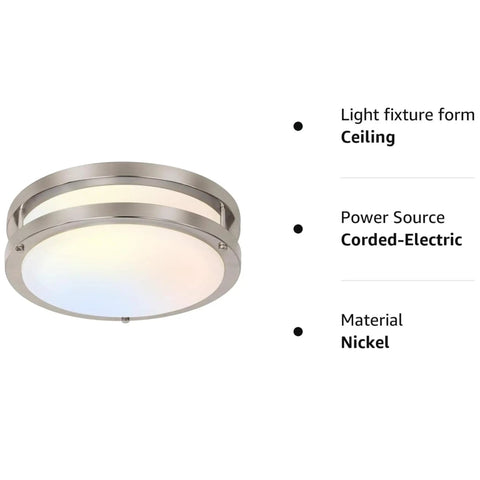 13 Inch Flush Mount LED Ceiling Light With Adjustable Color Temperature 2700K To 5000K Dimmable Brushed Nickel Fixture shown