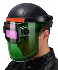 Auto Darkening Welding Helmet With Air System And True Color Viewing Shield For Industrial Metalworking Safety, side view.