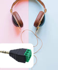 Headphones and insert showing Six Pack 3 Point 5mm Stereo Male To AV 3 Screw Terminal Block Balun Connector With Six Female Terminals DIY.