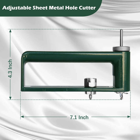 Adjustable Circle Hole Cutter for Sheet Metal 2 to 12 Inch, side view showing dimensions, used with 1/4 inch drill chuck.