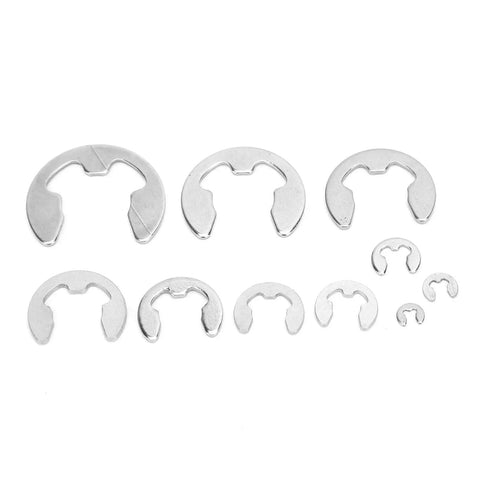E Clip Washer Kit 120 Piece Stainless Steel M1.5 To M10 External Retaining Rings arranged in rows, various sizes visible.