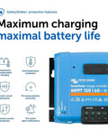 Smart Solar MPPT Charge Controller With Bluetooth For 12 24 36 And 48 Volt Systems 150V 60 Amp front view with features