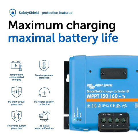 Smart Solar MPPT Charge Controller With Bluetooth For 12 24 36 And 48 Volt Systems 150V 60 Amp front view with features