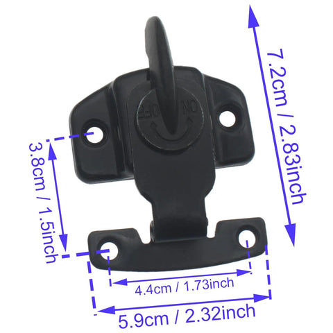 6 Piece Align And Lock Table Connectors Hella Tough Metal Table Leaf Fasteners, black connector with dimensions for secure table assembly.