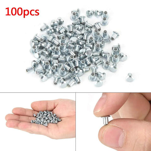 Heavy Duty Non Slip Tire Studs For Cars Trucks Atvs And Motorcycles With Built Different Tungsten Steel Core For Ice Snow And Mud Traction 100 Piece Pack Road Grip, close-up of 100pc studs in hand.