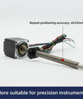Badass NEMA Hybrid Micro Leadscrew Stepper Motor With Tight Trapezoidal T5 T8 Thread Linear Screw Design on white background.