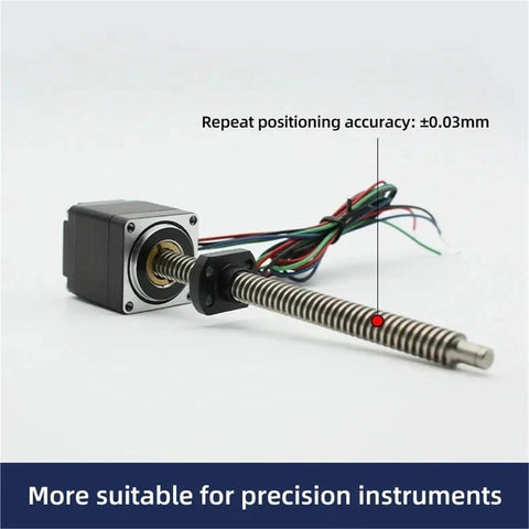 Badass NEMA Hybrid Micro Leadscrew Stepper Motor With Tight Trapezoidal T5 T8 Thread Linear Screw Design on white background.