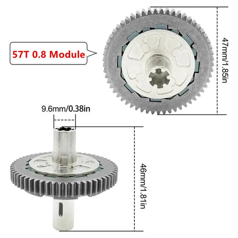 57T 0.8 Mod Slipper Clutch Spur Gear For 1/10 Arrma Senton Granite Vorteks Big Rock 3S And 1/8 Typhon 3S Upgrades, front and side view