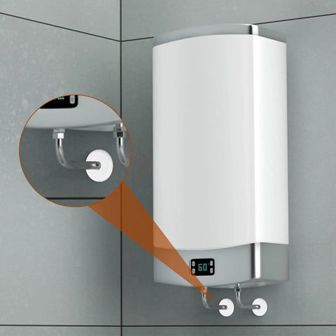 4 Pack Wall Grommets For Cables used with water heater pipes, covers routing holes neatly on tiled wall.