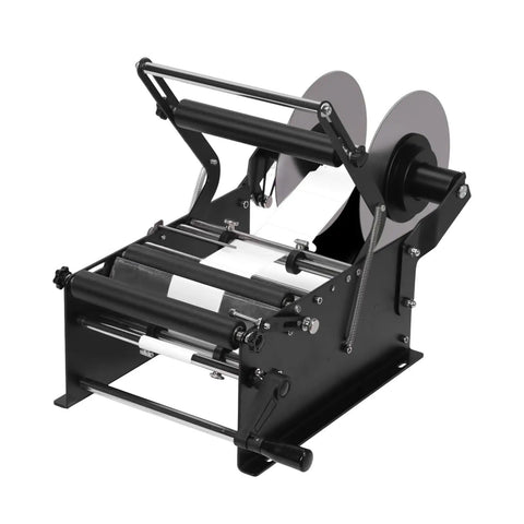 Hand Crank Bottle Labeling Machine Adjustable For Glass Metal Round Zp-50W compact design showing label reels and applicator.