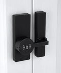 Close-up of 180 Degree Barn Door Lock With 3 Digit Keyless Password, Mechanical Lock, Flip Latch Combo installed on a white door.
