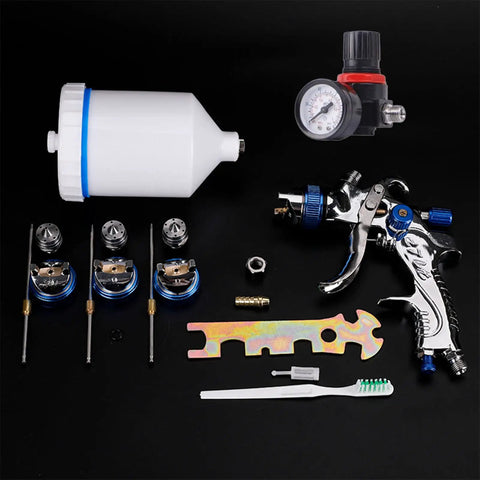 HVLP Paint Sprayer Kit With Three Nozzles 1.4mm 1.7mm 2.0mm, 600cc Gravity Cup, Pro Grade for car and home DIY finishes