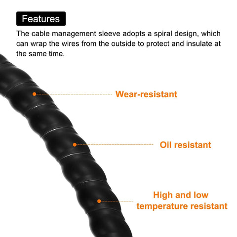 Spiral Cable Wrap 9.8 Ft Long 12 Mm Inner Diameter Flexible Cable Management Sleeve showing wear, oil, temperature resistance