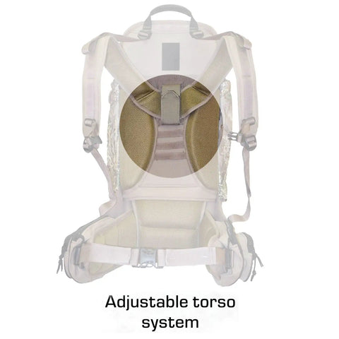 Back view of Full Curl Combo Stone Day Pack With Game Hauling Frame showing adjustable torso system