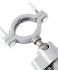 Close-up of a gray aluminum alloy clamp from the Two Pack Two Inch Bench Vise And Grinder Holders Featuring 360 Degree Rotating Design.