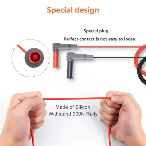 Soft Silicone Electrician Test Leads Kit Pro Grade Heavy Duty CAT III 1000V CAT IV 600V showing flexible silicone cable strength