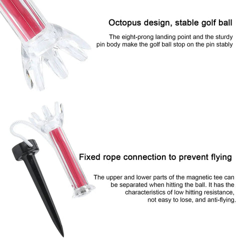 High-Performance 5 Pack Golf Tees With 360 Degree Rotating Base showing octopus design and fixed rope, USGA approved.