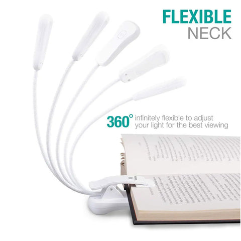 Warm 3000K LED Rechargeable Clip On Reading Light with flexible neck on book