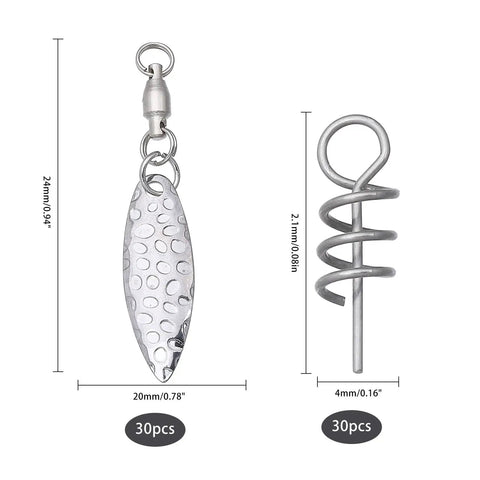 Spinner Blades With Ball Bearing And Spring Pins For Lure Making, Willow Tail Spinner Blades With Swivels, 30 Pcs Set, Durable Iron Construction, Pro Grade Build, Corrosion Resistant, Perfect Fish Attractor For Lure Building. 24mm blade, 2.1mm pin