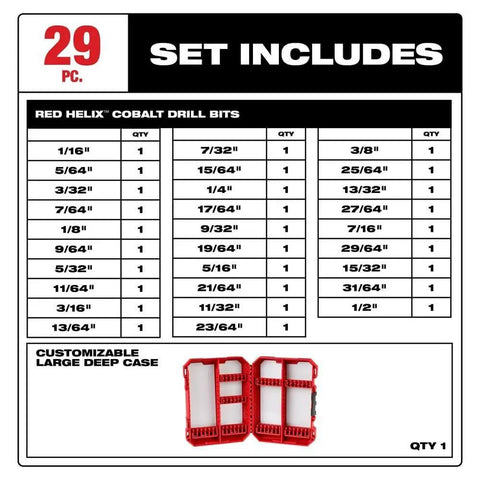 29 Piece Cobalt Helix Drill Bit Set For Wood And Metal Projects With Center Point Tips Great For Home Repair And Woodworking Heavy Duty And Pro Grade Durable Red Finish Brad Point Style Bits For Clean Starts And Precise Holes