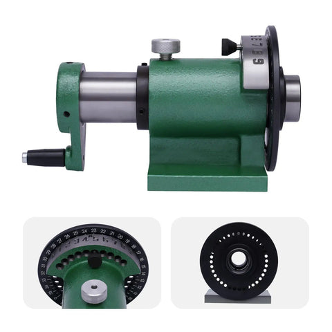 Heavy Duty Cast Steel Spin Indexing Table For Milling And Grinding Machines side view showing precision adjustment and green finish.