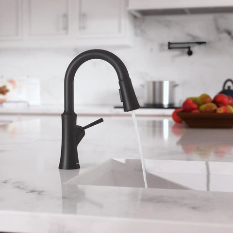 hansgrohe Joleena Pull Down Kitchen Faucet, Transitional, Magnetic Hand Sprayer, 1-Handle, 1.75 GPM, Matte Black, 04112670 in modern kitchen