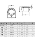 Diagram and size chart for 200 Piece Cable Snap Bushing Grommet Set Black Nylon With Locking Holes Seven Size Round Grommets