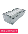 Replacement Dustbin For Roborock S8 Pro Ultra Robot Vacuum Dust Box Storage Container to Collect Dirt Debris and Dust Effortlessly Side view of clear dustbin with instructions.