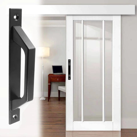 2 Pack Sliding Barn Door Handle 7.9 Inch Aluminum Alloy Door Pull For Sliding Barn Gate Cabinet Closet Drawer Garage Shed Black Finish Includes Mounting Screws Durable Aluminum Alloy Construction For Lasting Use With 0.18 Inch Mounting Holes front view