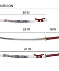 Hand Sharpened 1060 High Carbon Steel Samurai Sword Showpiece For Display And Iaido Practice dimensions diagram