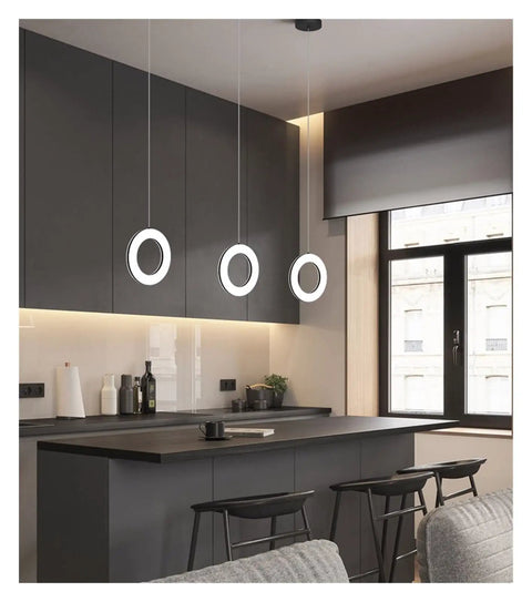 Modern s for Dining Room Decoration Interior for Home Lights for Kitchen Table Light Nordic Style LED Pendant Lights showing three circular lights in a contemporary kitchen.