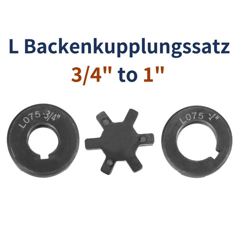 Three Quarter To One Inch L Jaw Coupling Set With Buna N NBR Rubber Spider Three Piece Flexible Beefy Couplers HT250 Steel