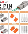 Waterproof DTP 2 Pin Connector Kit for 12 to 14 AWG Wire, Solid Size 12 Contacts, Durable PA66 Nylon for automotive use