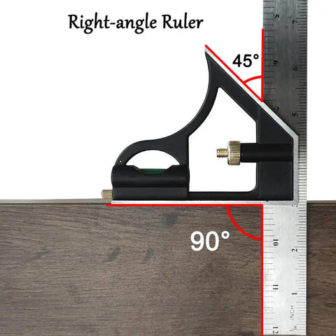 Heavy Duty Stainless Steel Combination Square For Framing And Finish Carpentry Featuring Versatile 0 To 180 Degree Angle Ruler on wooden surface.