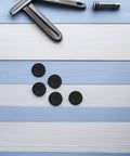 Premium Umbrella Diameter Thread Repair Kit For 6mm Frames Includes 8 Black Plastic Convex End Caps With Smooth Edges And Polished Finish Perfect For Patio Home Garden Upgrades. Black 6mm umbrella end caps on striped background