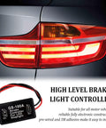 Universal 6V-30V LED Brake Light Flasher Module With Prewired Harness Pulsing Strobe Controller next to vehicle brake light