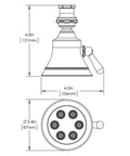 Technical diagram of Anystream 360 Showerhead With Three Spray Settings, Consistent 2.5 GPM Flow, Brushed Nickel Finish.