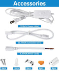 Accessories for LED Shop Light 2ft 25W 6500K Daylight LED Shop Fixtures, including cables, screws, and connectors, shown on a blue background.