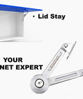 Heavy Duty Lid Support Hinges With Foolproof Adjusting Action For Cabinets Wardrobes And Toy Box, showing hinge detail and cabinet lid.