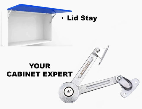 Heavy Duty Lid Support Hinges With Foolproof Adjusting Action For Cabinets Wardrobes And Toy Box, showing hinge detail and cabinet lid.