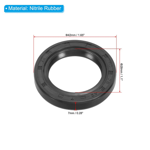 Radial Shaft Seal 28mm ID, 42mm OD, 7mm Width Nitrile Rubber Oil Seal For Bearings, Oil Pumps, And Engines, Durable Black Seal Built For Heavy Duty Machinery, High Temp, Leakproof Performance. Black nitrile shaft seal with 28x42x7mm measurements
